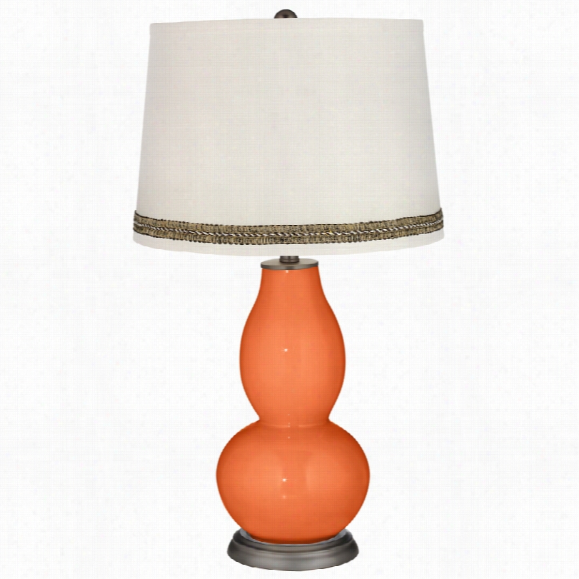 Contemporary Nnectarine Double Gourd Table Lamp Iwth Wave Braid Trim