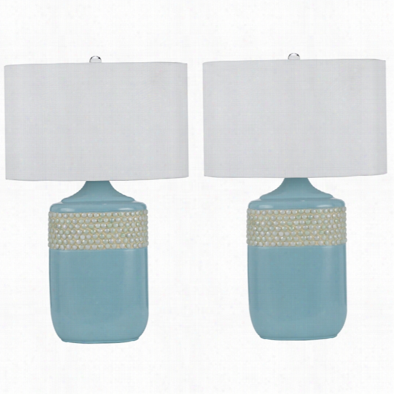 Con Temporary Nichelle Aqua Blue Ceramic 26 1/4-inch-h Table Lamp Set Of 2