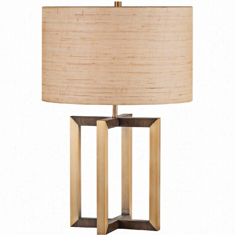 Conteemporaryoble Raffia Weathered Brass Nova Geometric  Table Lamp