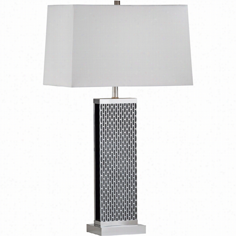 Contemporary Nova Linx Sparkling Silver Stee White  Linen Slab Lamp