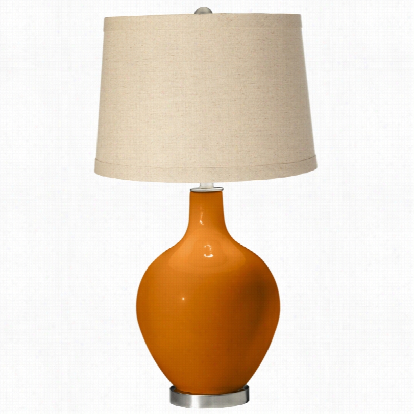 Contemporary Oatmeal Linen Shade Ovo Color + Plus Table Lamp