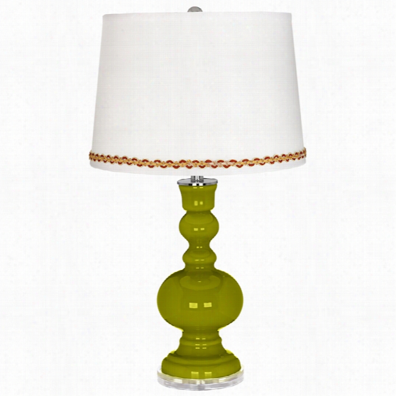 Contemporary Olive Green Apoghecary Table Lamp With Serpentine Trim