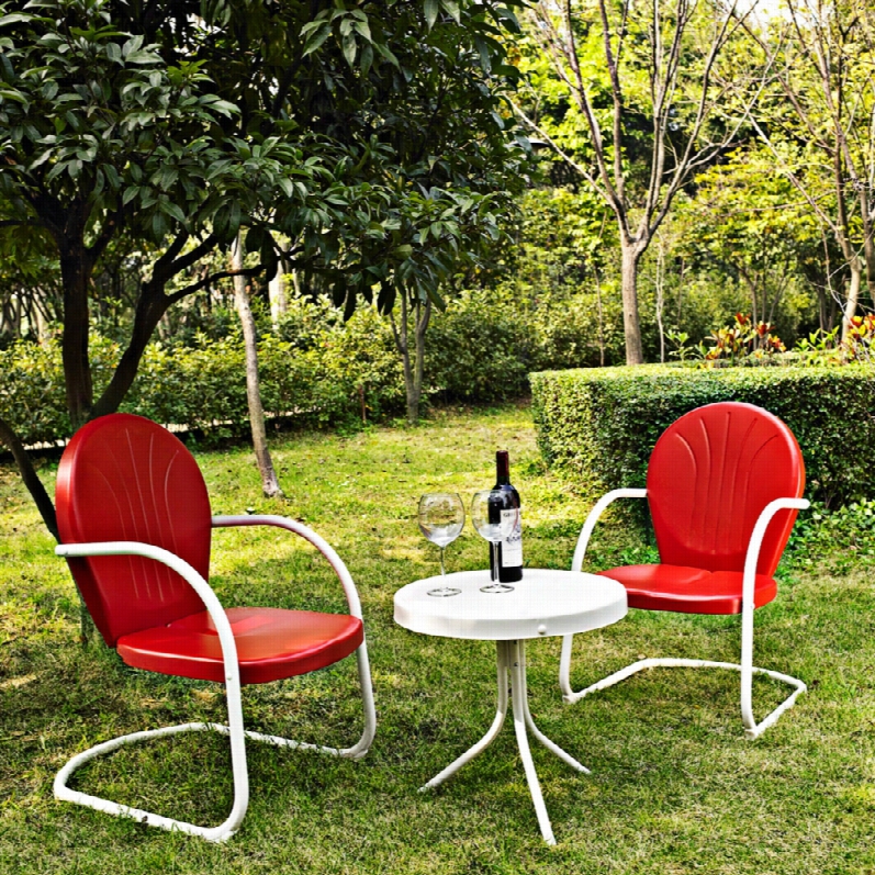 Contemporary Orson Red Metal 3-piece Outdoor Table Ad Chairs Set