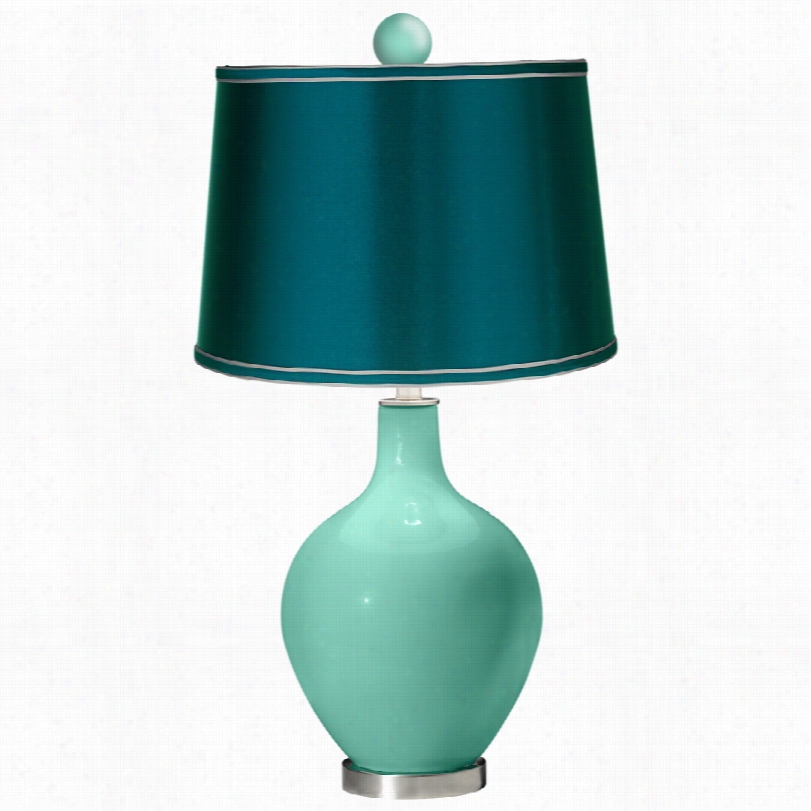 Contemporary Ovo Larhmere With Satinteal Shade Color Plus Table Lamp
