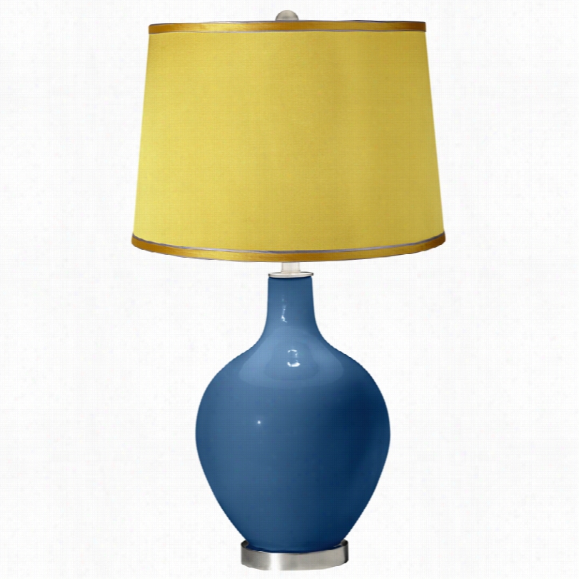 Contemporary Ovo Regatta Blue Satinn Yelloow Shade Complexion More Table Lamp