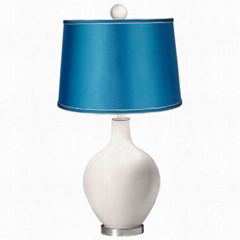 Contemporary Ovo Sati N Tuqruoise With White Glass Colo Rplus Table Lamp