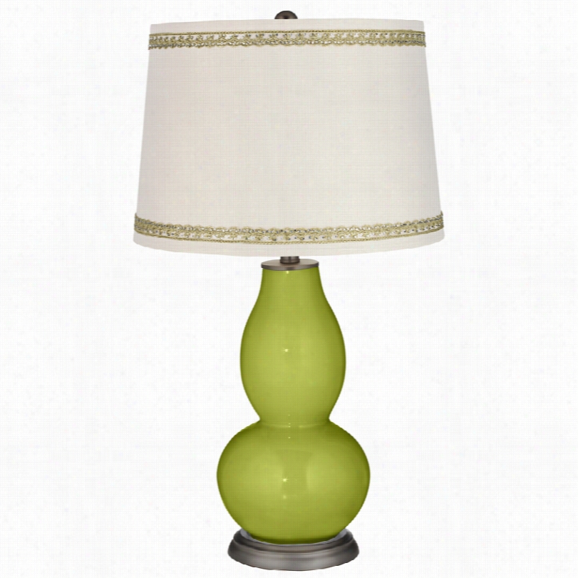 Contemporary Parakeeet Double Gourd Table  Lamp With Rhinestone Lace Trim