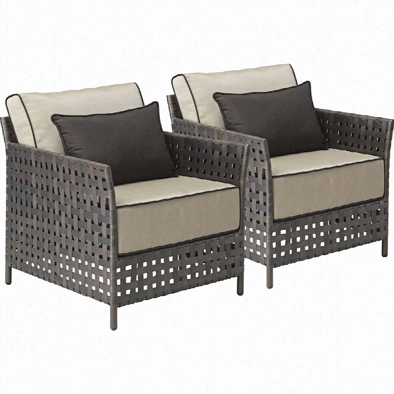 Contemporary Pinery Weathered Baskte Weave Plush Zuo Outdoor Armchair