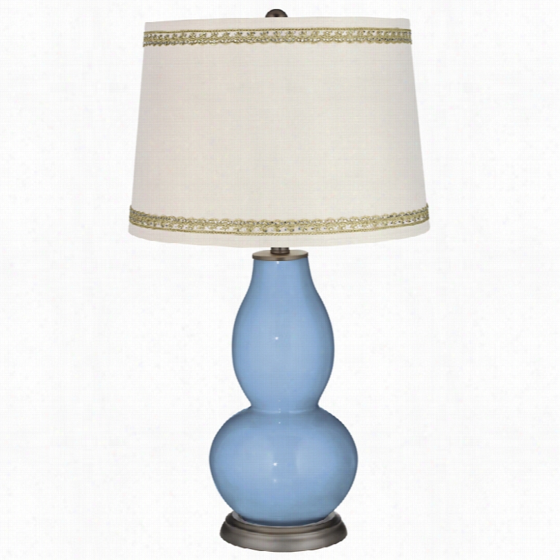 Contemporary Placid Blue Double Gourd Table Lamp With Rhinestone Lace Trim