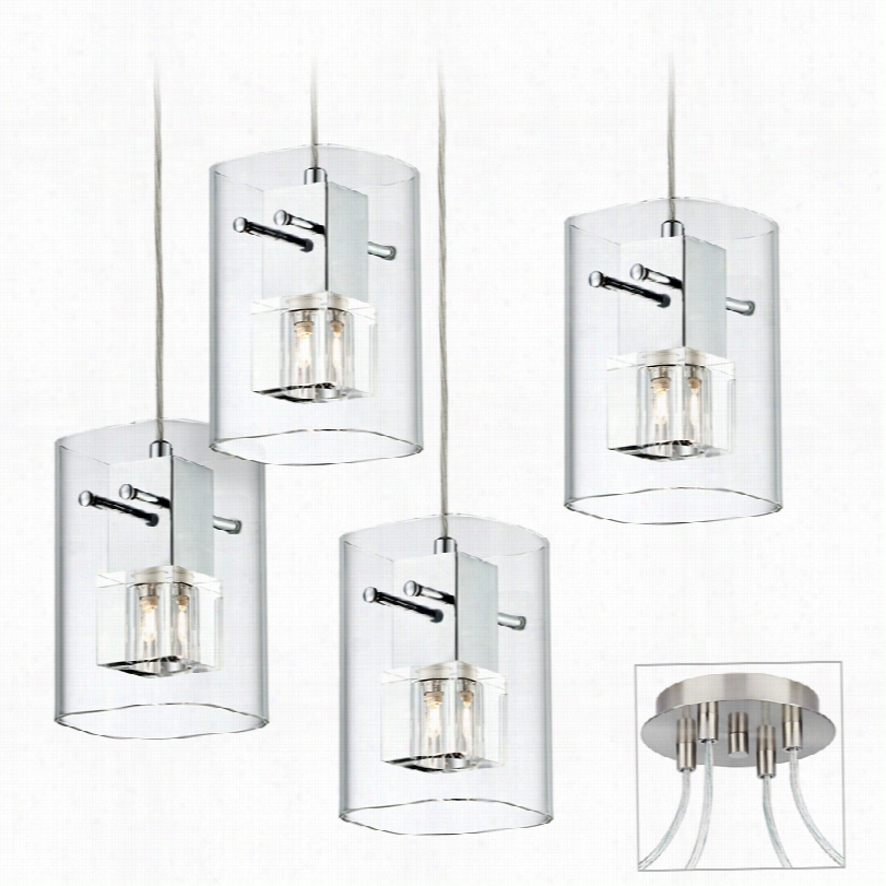 Contemporary Possini Euro Brushed Nickel Four Light Swag Chandelier