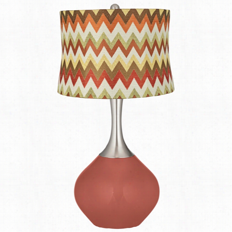 Contemporary Redd And Brown Chevron Shade Brick Paver Spencer Tabble Lamp