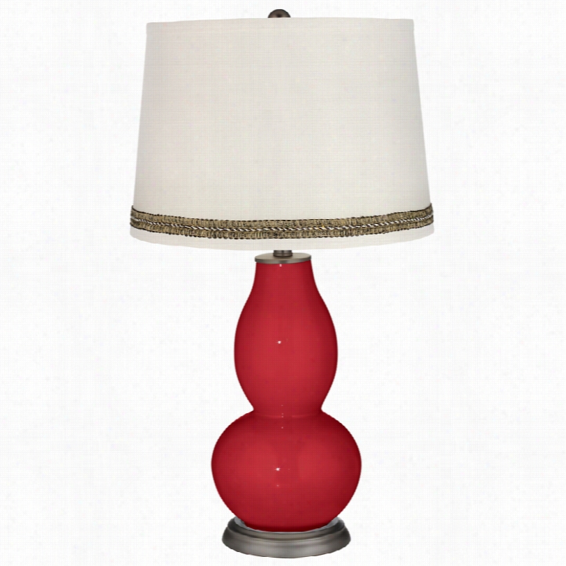 Contemporary Ribbon Red Double Gourd Table Lamp With Wave Raid Trim