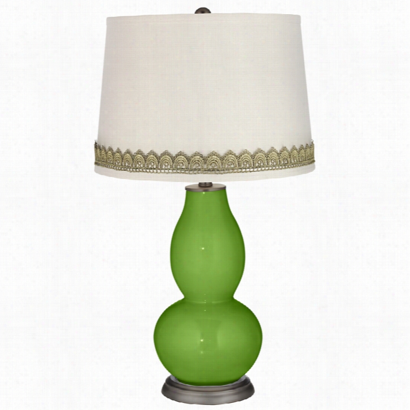 Contemporary Rosemary Green Double Gourd Table Lamp Wigh Scallop Lace Trim