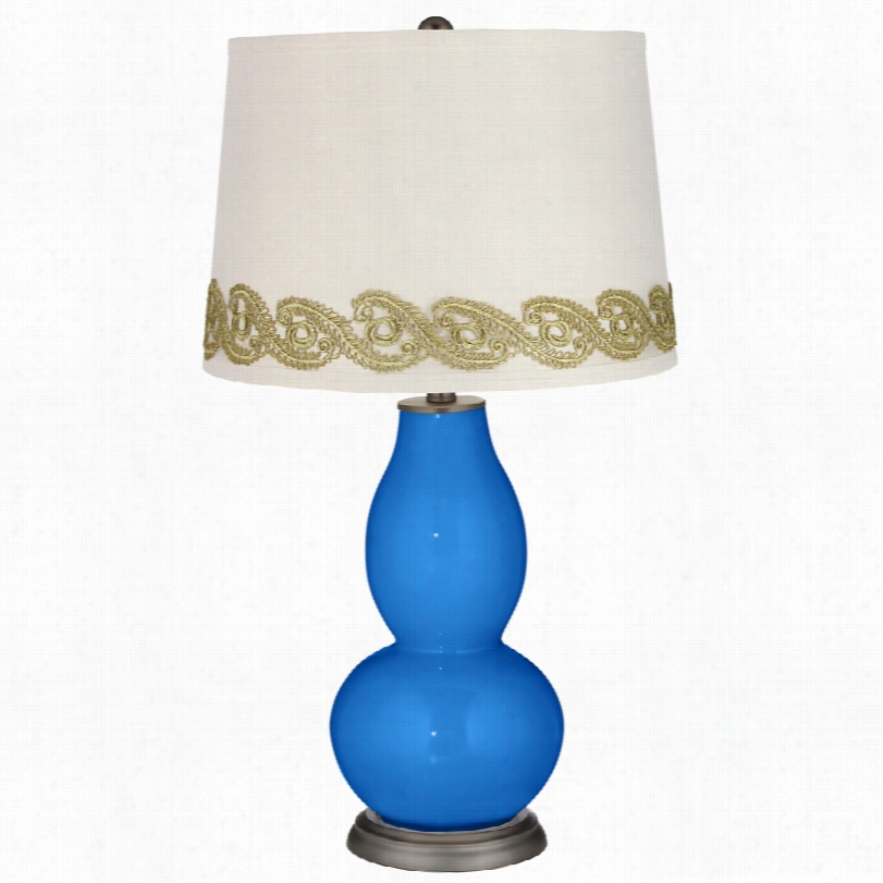 Contemporary Royal Blue Double Gourd Table Lamp Wit H Vine Lace Trim