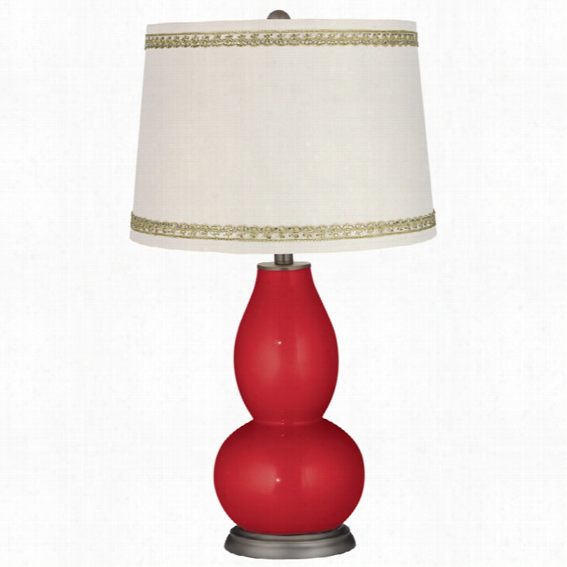 Contemporary Sangria Metallic Double Gourd Lamp With Rhinestone Lace Trim