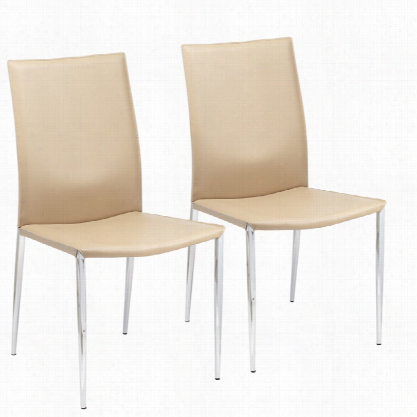 Contemporary Set Of 2 Baxter Tan Bonded Leeather Side Chair