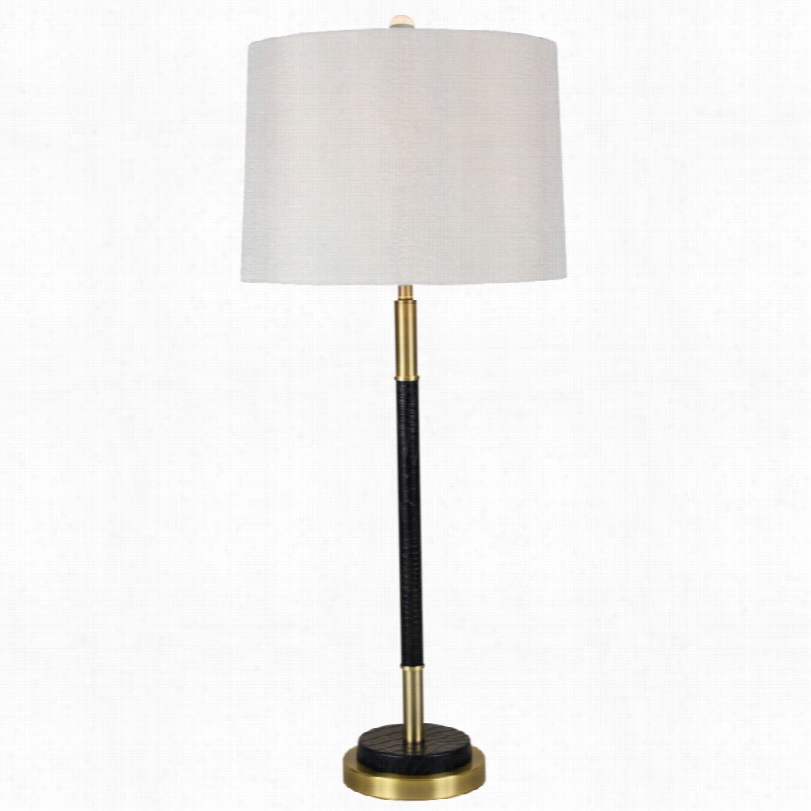 Contemporary Simplicity Brass And Black Fux Leather Table Lamp