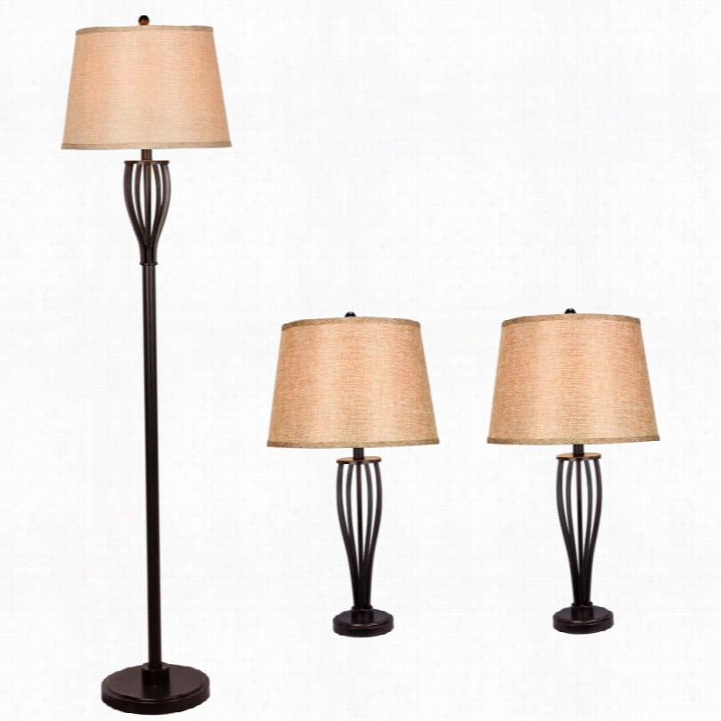 Contemporary Sloate Contour Dark Metal 3-piece Floor And Table Lamp Set