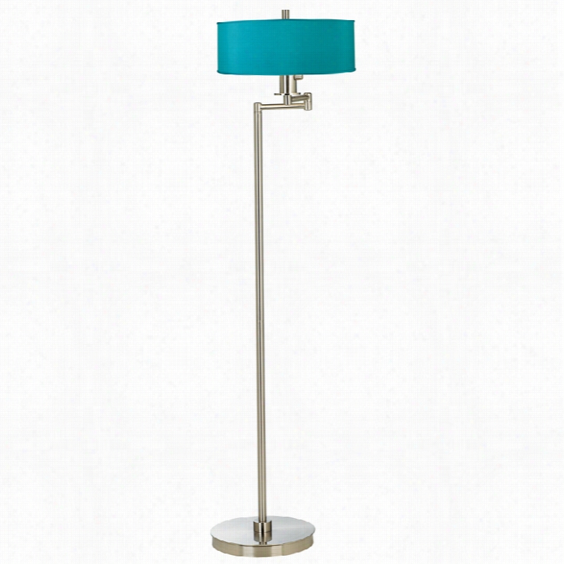 Contwmporary Stee With Teal  Blue Faux Islk Shade Swing Arm Floor Lamp