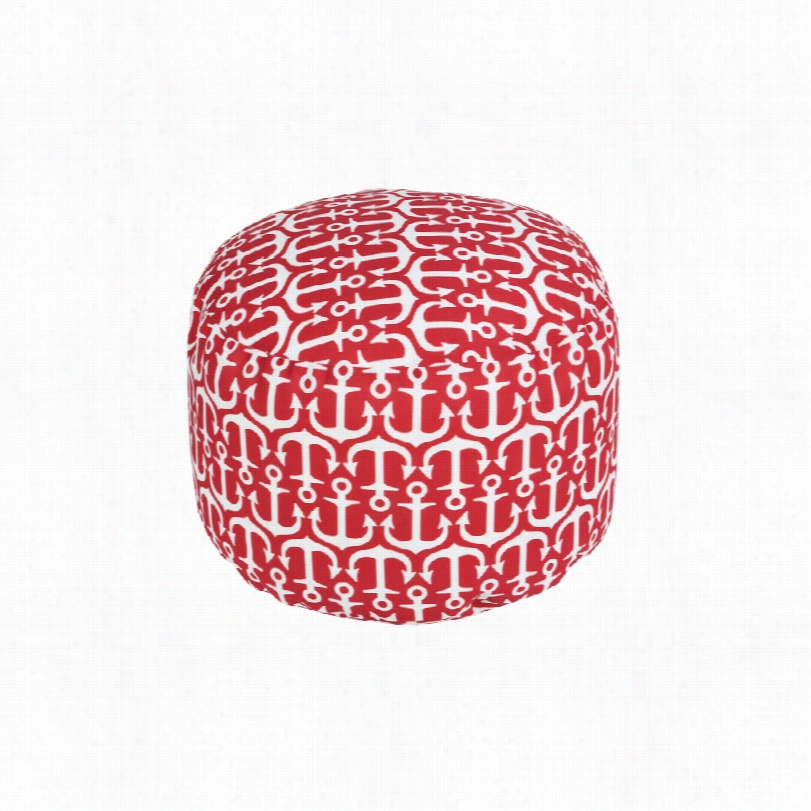 Contemporary Surya Anchors Tomato Red 20-inch Round Pouf Ottoman