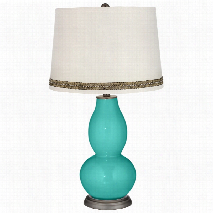 Contemporary Synergy Double Gourd Tabl Lamp With Wave Braid Trim