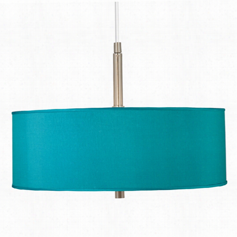 Contemporary Twal Blue Faux Silk Shade Three Light Pendant Chandelier