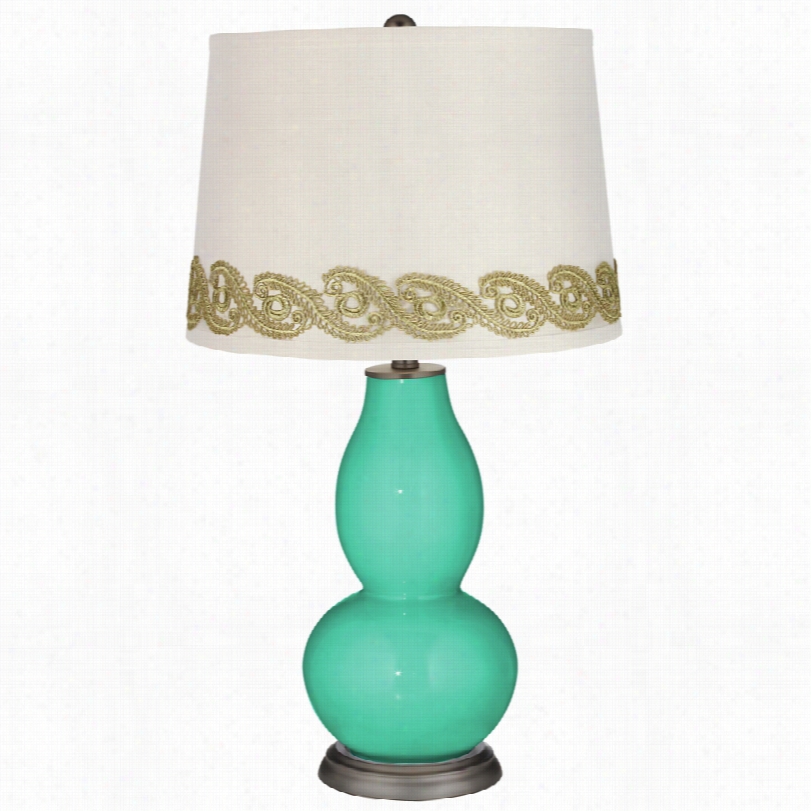 Contemporary Turquoise Trick Gourd Table Lamp With Vine Lace Trim