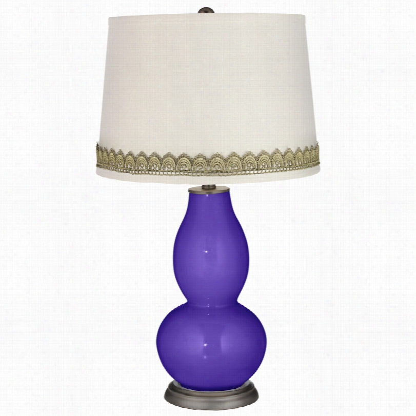 Contemporary Violet Double Gourd Tablr Lwmp With Scallop Lace Tr1m