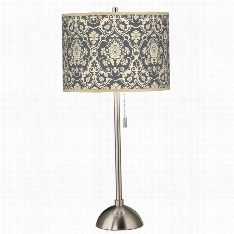 Traditional Seedling Damask Giclee Burshed Steel 28-inch-h Talbe Lamp