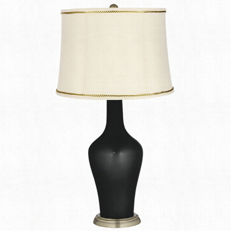 Transitional Caviar Metallic And Presiden T's Brai D Trim Anya Table Lamp