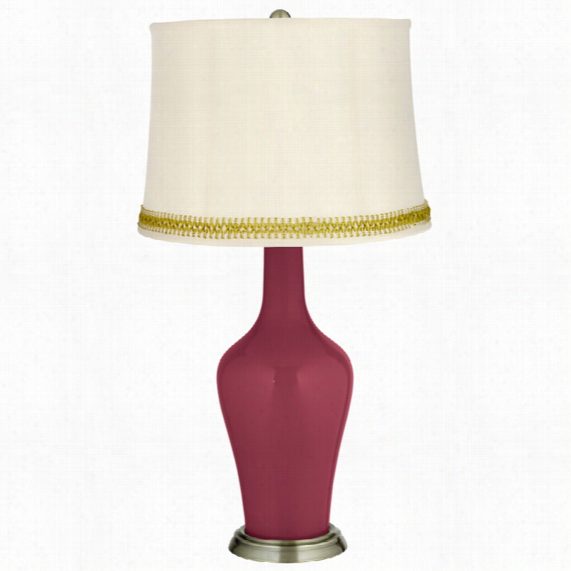 Transitional Dark Plum Brass Anya Table Lamp With Open Weav Etrim