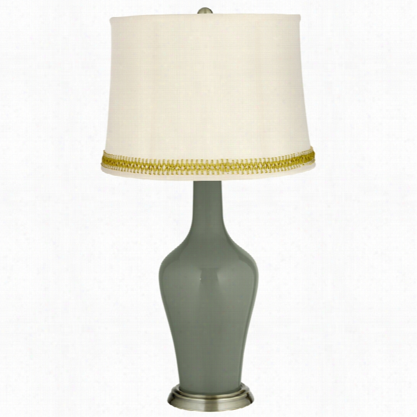 Transitional Deep Lichen Green And Open Weave Trim Anya Table Lamp