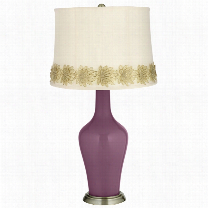 Traansitional Grape Harvest Brass Table Lamp With Flwer Applique Trim