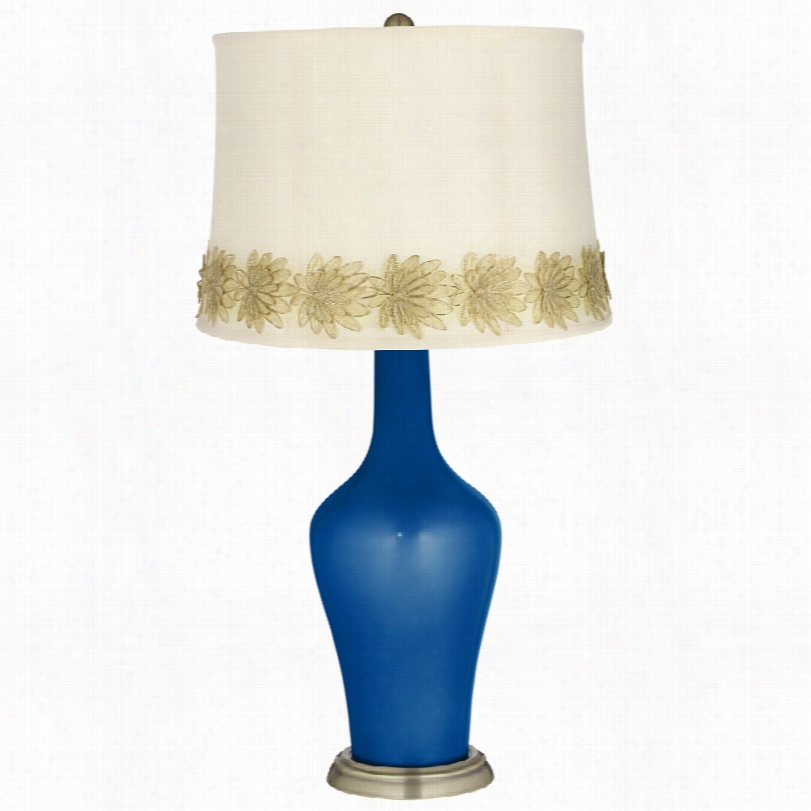 Transitional Ocean Metallic And Flower Appl Ique Trim Anya Tabble Lamp