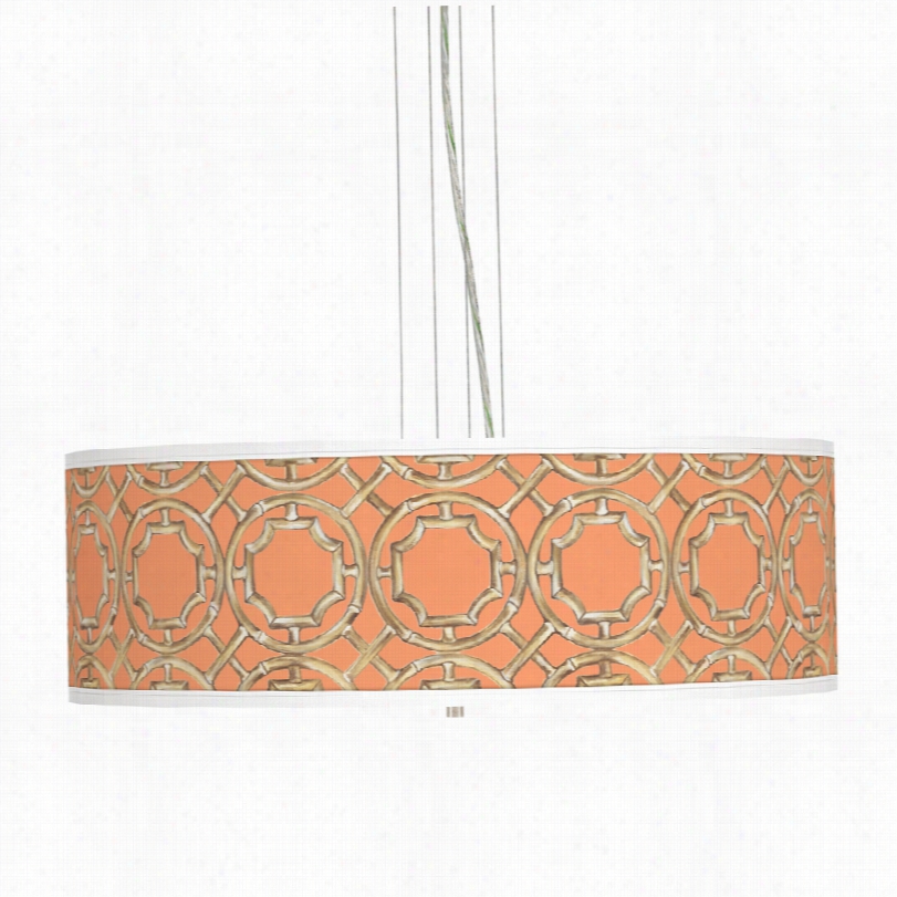 Transitional Peach Bamboo Trellis 4-light 24-inch-w Pendant Chandelier