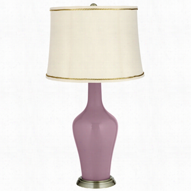 Transitional Plum Dandy Brass Anya Table Lamp With President's Braid Rtim