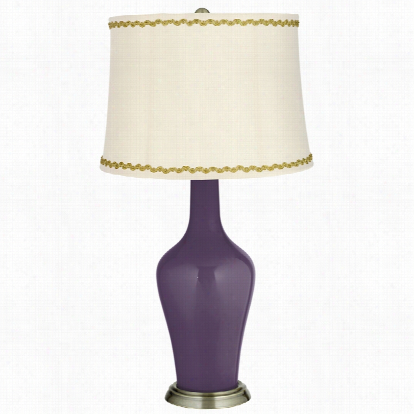 Transitional Quixotic Plum And Relaxed Wave Trim Anya Table Lamp