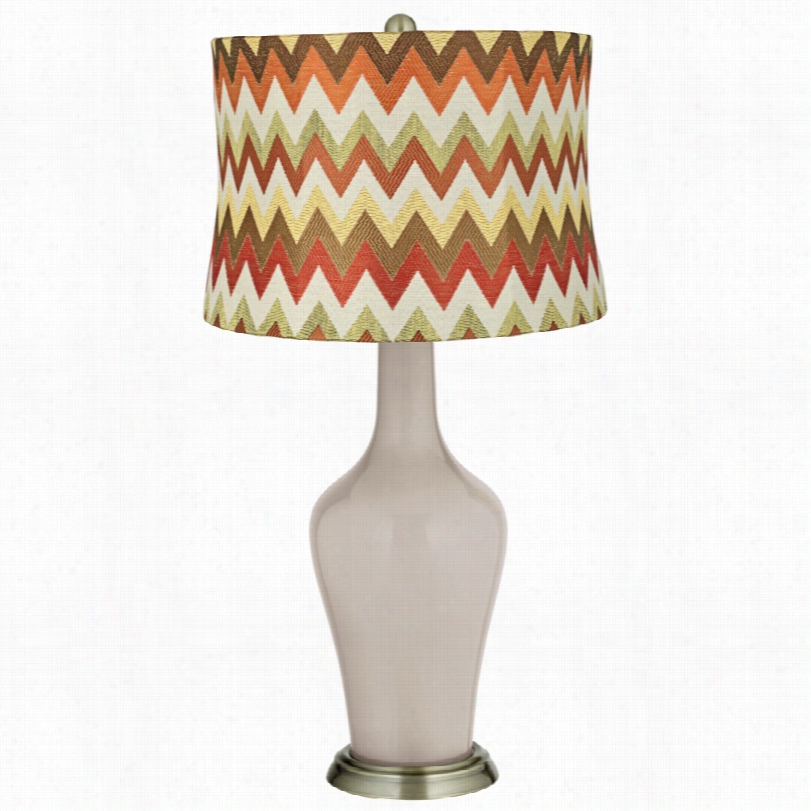 Transitional Red And Brown Chervons Hade Pediment Gray Anya Table Lamp