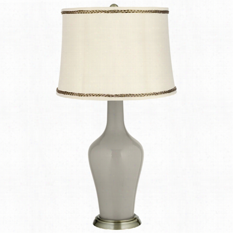 Transitional Requisite Gray Brass Anya Table Lamp With Twist Trim