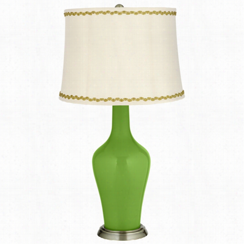 Transitional Rosemary  Green Brass Anya Table Lamp With Relaxed Wave Trim