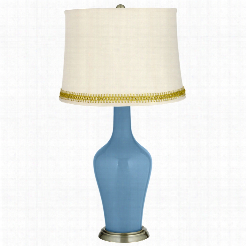 Trransitional Secure Blue Brass Anya Food Lamp With Open Weave Trim