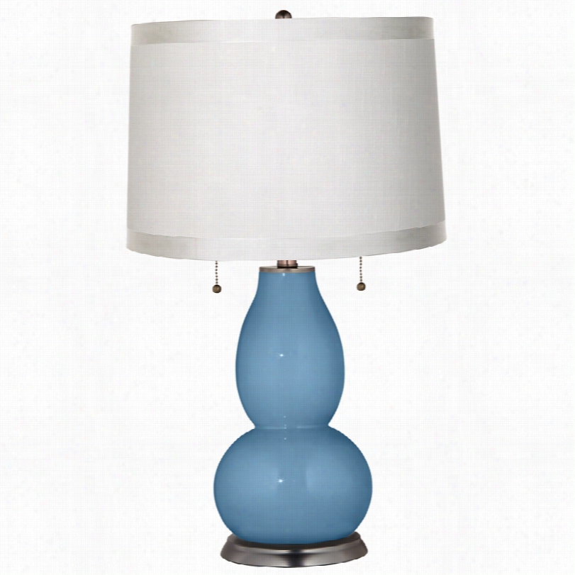 Transitional Sceure Blue White Drum  Fuulton Table Lamp