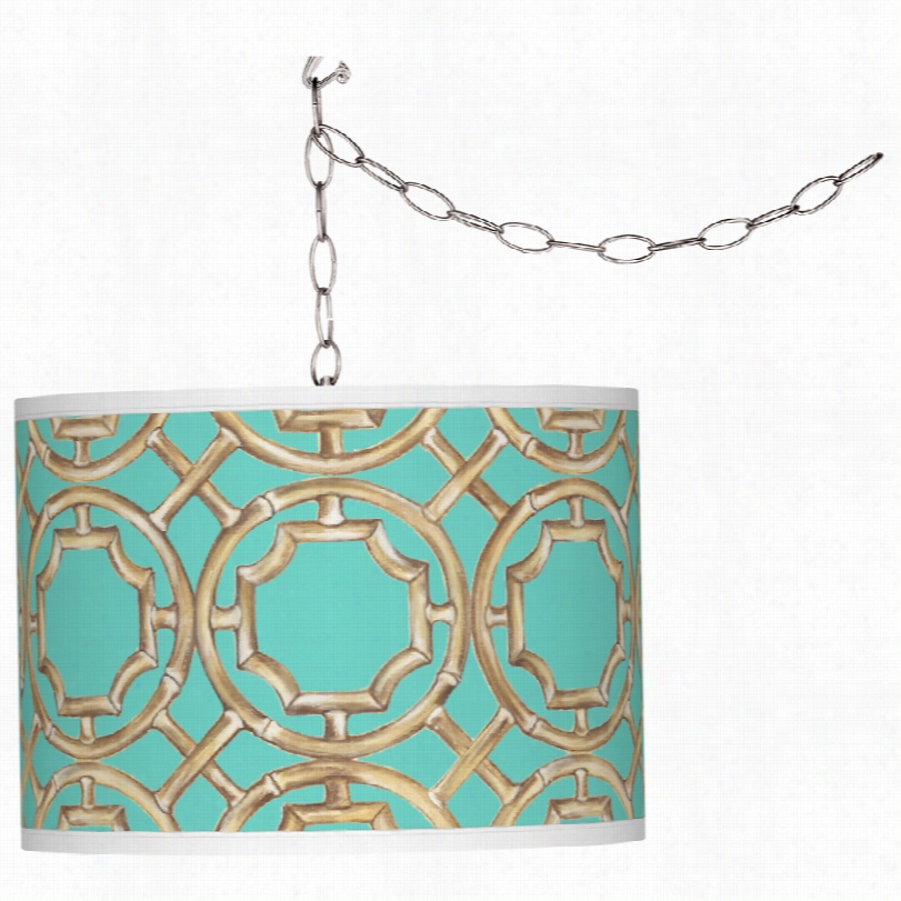 Transitional Teal Bamboo Ggiclee Plug-in 13 1/2-inch-w Swag Chandelier