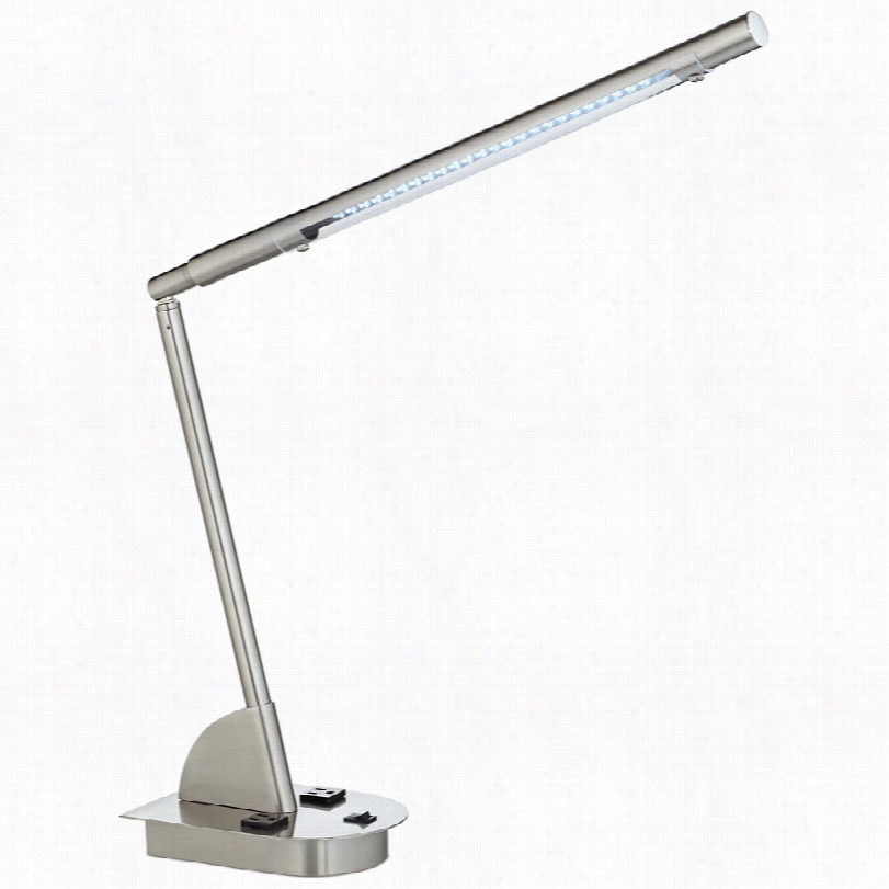 Contemporary Alayna Brushed St Eel Led Desk Lamp With Power Outlets