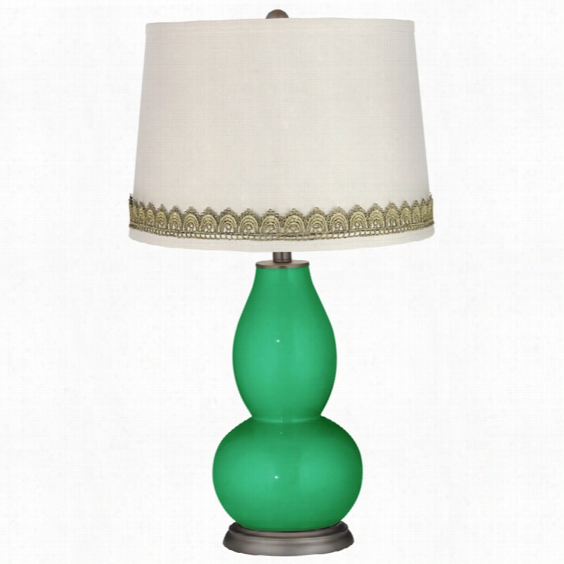 Contemporary Aqua Marine Metallic Double Gourd Lamp With Indent Lace Trim