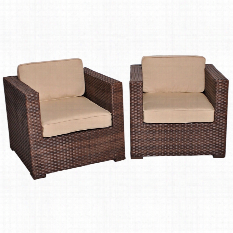 Contemporary Atlantic Bellagio Antique Beige Outdoor Arrmchair Set Fo 2