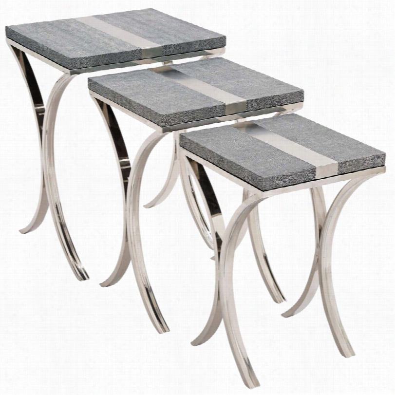 Conetmporary Barretf Set Of 3 Silver Cchrome Square Nesting Tbles