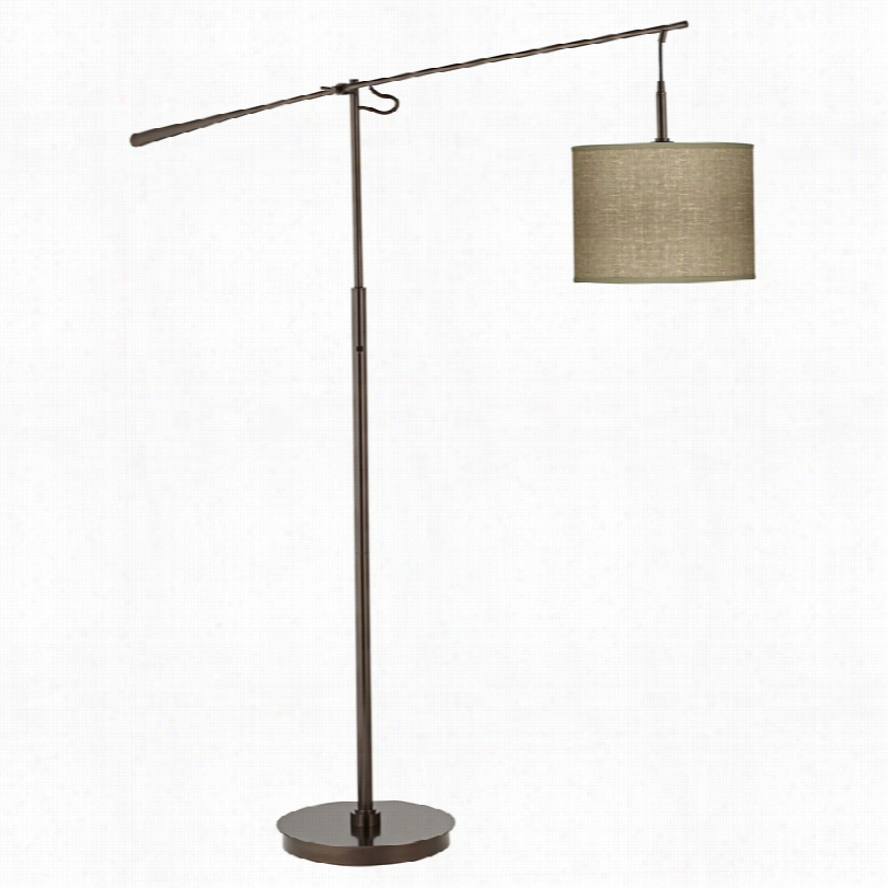 Contemporary Bronze With Burlap Print Drum Shade Adjustable Floor Lamp