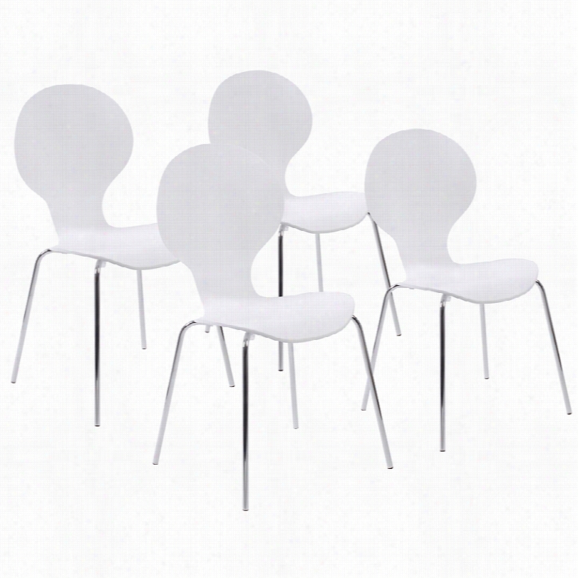 Contemporary Bunny Wjite And Chrome 34-icnh-h Set Of 4 Side Chairs