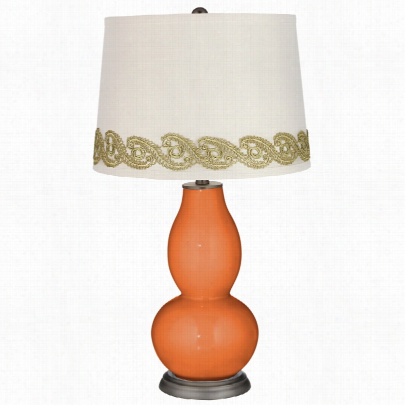 Contemporary Celosia Orange Double Gourd Talbe Lamp With Vine Lace Trim